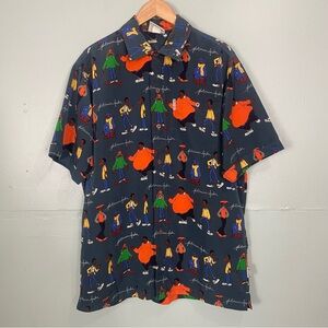 Vintage Platinum Fubu Fat Albert & Gang Button Down Shirt Men Sz Large Gray